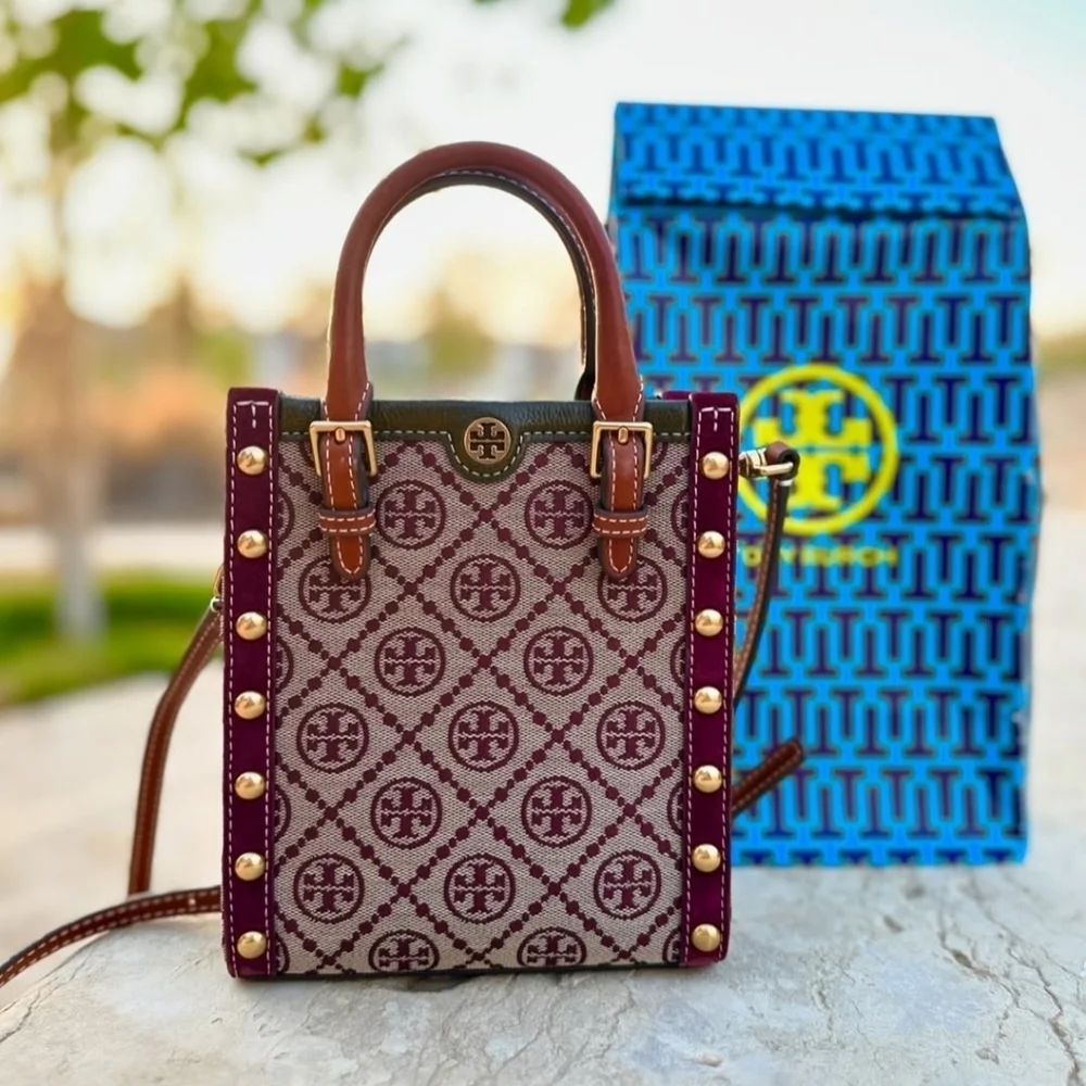 Tory Burch NWOTs Mini T Monogram Jacquard Studded North-South Tote Bag